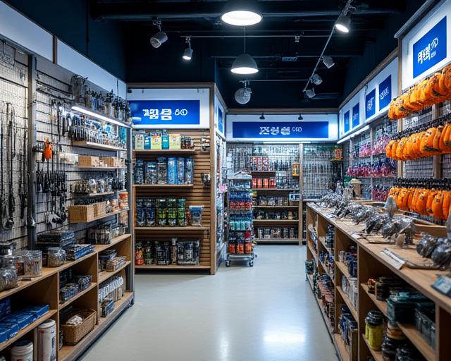 다양한 낚시 장비가 진열된 청빙점 매장 내부